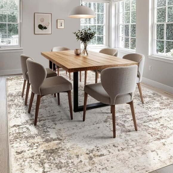 New 5x7 Dark Brown Rug, Washable Modern Abstract Non-Slip Carpet for Any Room - Picture 6 of 9